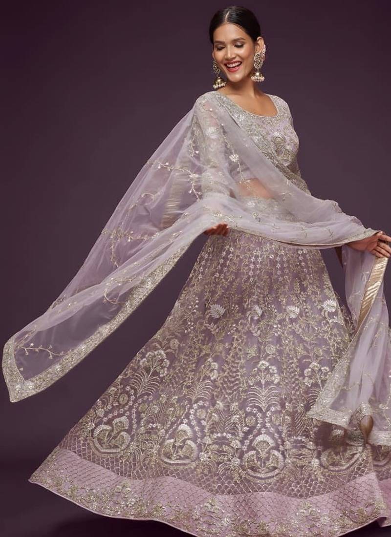 lavender net embroidered Wedding lehenga choli