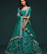 teal green art silk embroidered Navratri lehenga choli
