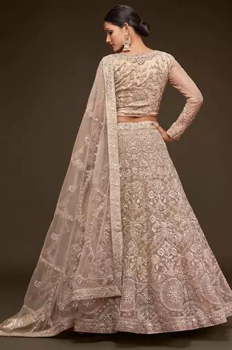 beige net embroidered Wedding lehenga choli