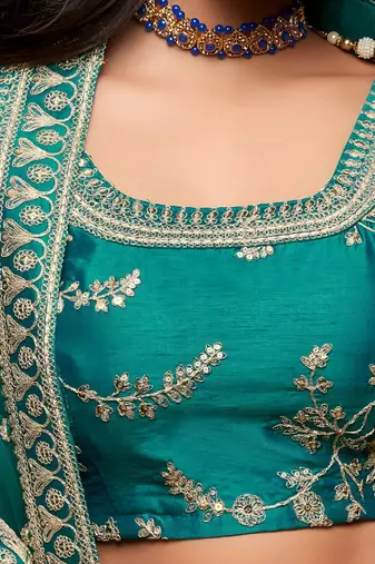 teal green art silk embroidered Navratri lehenga choli