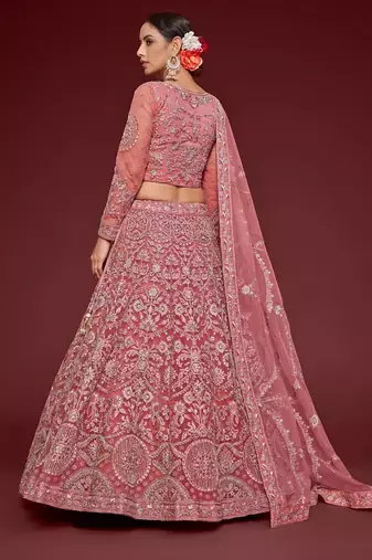 pink net embroidered Wedding lehenga choli