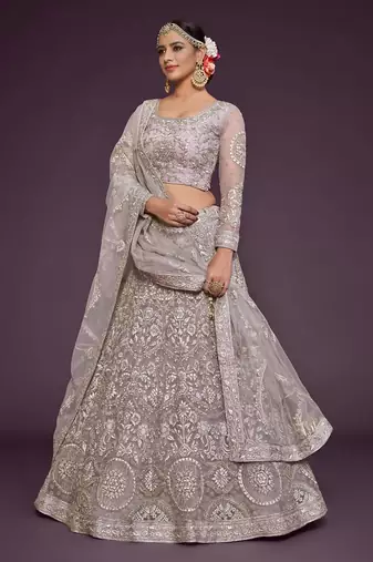 lavender net embroidered Wedding lehenga choli