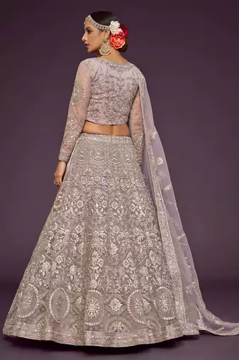 lavender net embroidered Wedding lehenga choli