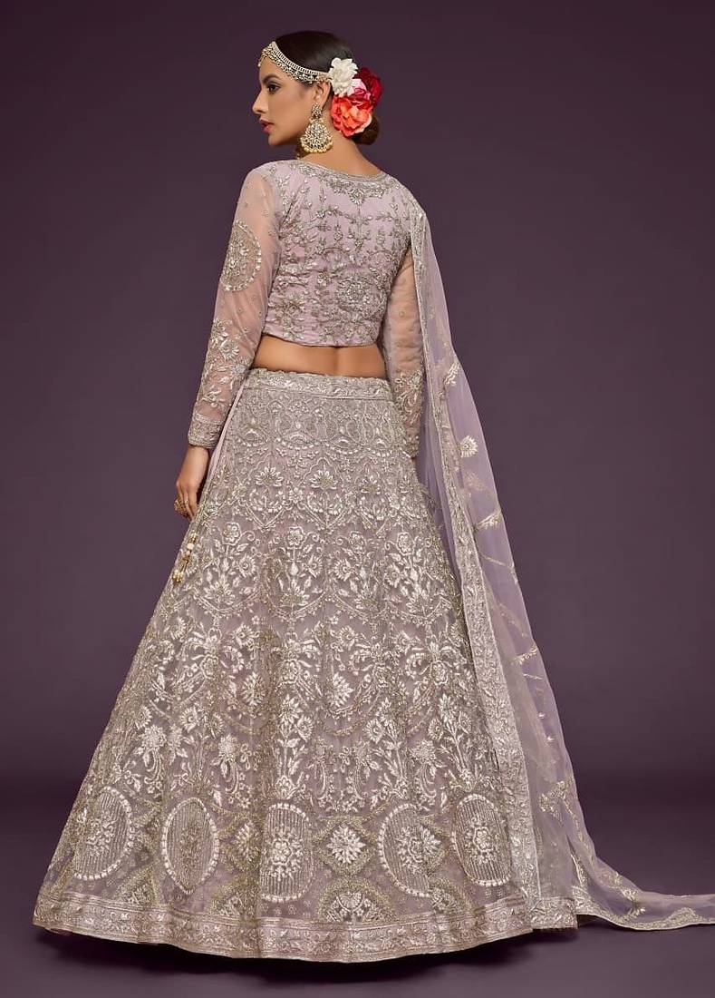 lavender net embroidered Wedding lehenga choli