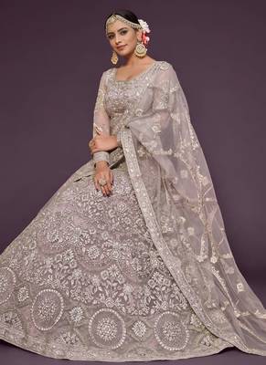 lavender net embroidered wedding lehenga choli with free size upto 42 3