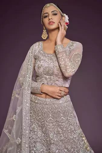 lavender net embroidered Wedding lehenga choli