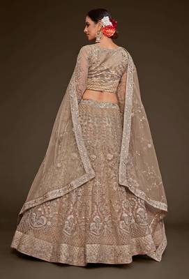 beige net embroidered wedding lehenga choli with free size upto 42 3