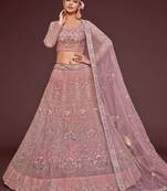 pink net embroidered Wedding lehenga choli
