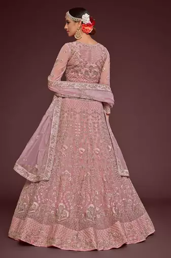 pink net embroidered Wedding lehenga choli