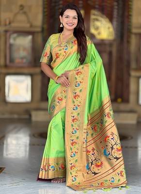 perrot soft paithani style silk blend with zari weaving meenakari saree with blouse 1