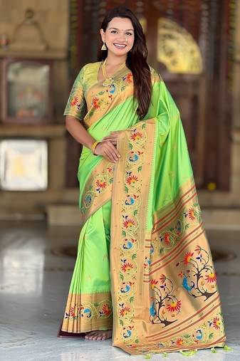 perrot soft paithani style silk blend with zari weaving meenakari saree with blouse