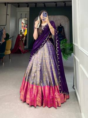 multicolor silk blend plain Onam lehenga choli 2