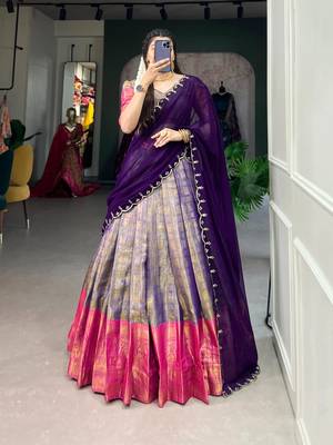 multicolor silk blend plain Onam lehenga choli 3