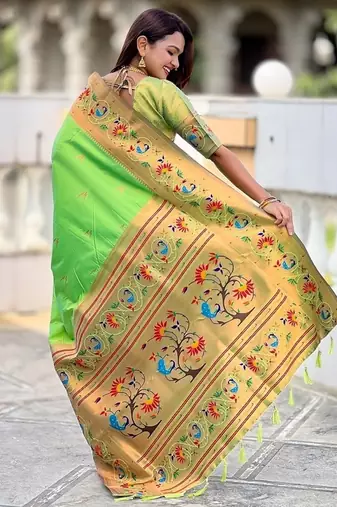 perrot soft paithani style silk blend with zari weaving meenakari saree with blouse