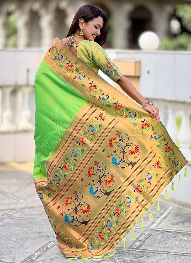 perrot soft paithani style silk blend with zari weaving meenakari saree with blouse