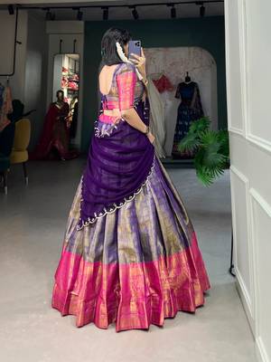 multicolor silk blend plain Onam lehenga choli 4