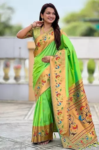 perrot soft paithani style silk blend with zari weaving meenakari saree with blouse