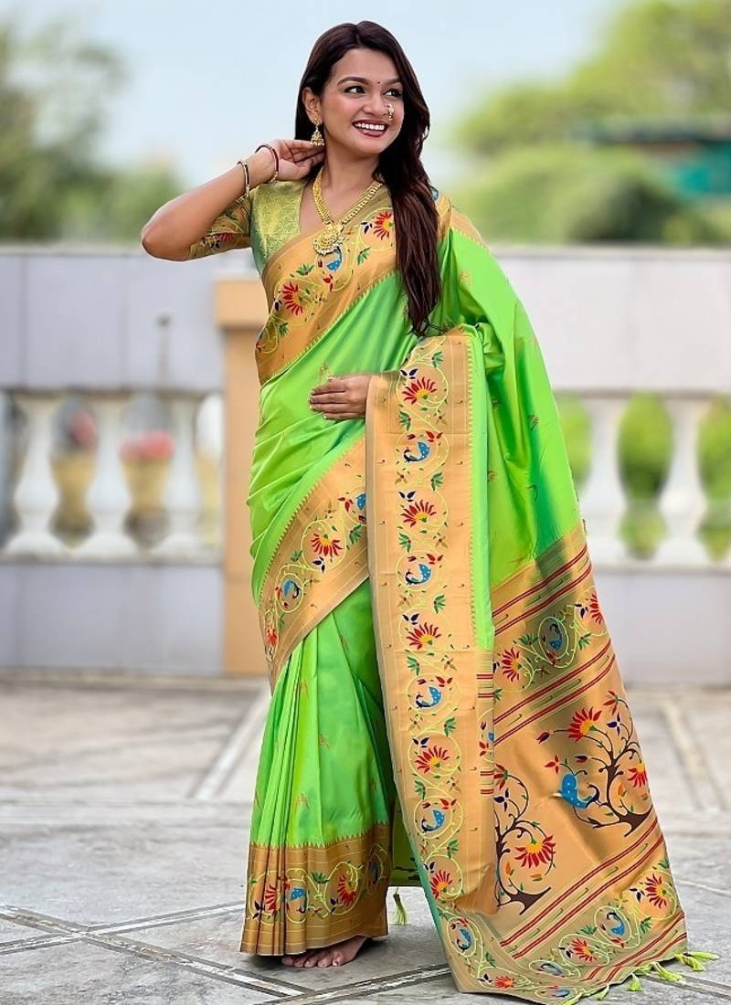 perrot soft paithani style silk blend with zari weaving meenakari saree with blouse