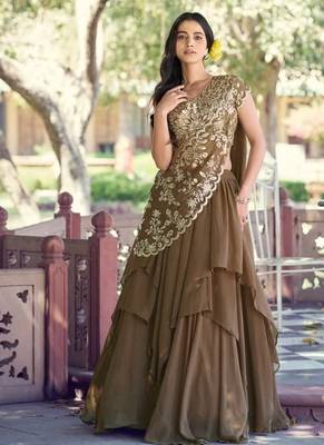 brown silk blend plain Navratri lehenga choli 1