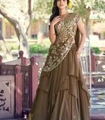 brown silk blend plain Navratri lehenga choli