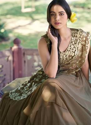brown silk blend plain Navratri lehenga choli 2