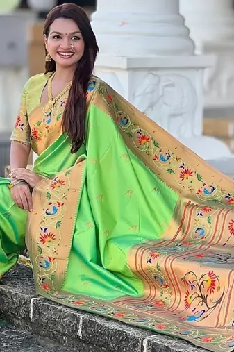 perrot soft paithani style silk blend with zari weaving meenakari saree with blouse