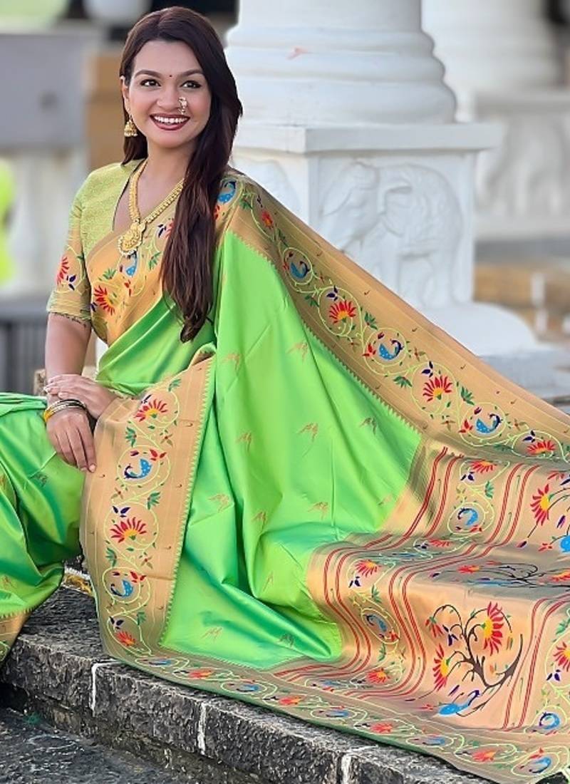 perrot soft paithani style silk blend with zari weaving meenakari saree with blouse