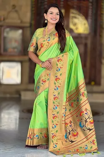 perrot soft paithani style silk blend with zari weaving meenakari saree with blouse