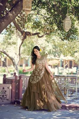 brown silk blend plain Navratri lehenga choli 4