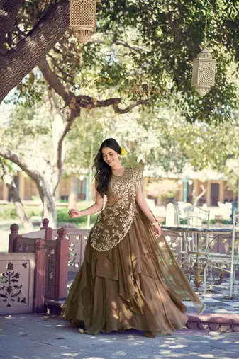 brown silk blend plain Navratri lehenga choli