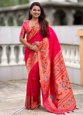 ranipink soft paithani style silk blend with zari weaving meenakari saree with blouse 1