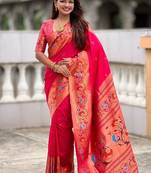 ranipink soft paithani style silk blend with zari weaving meenakari saree with blouse