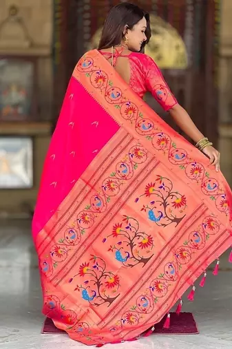 ranipink soft paithani style silk blend with zari weaving meenakari saree with blouse