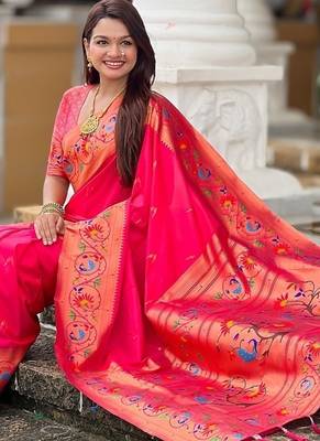 ranipink soft paithani style silk blend with zari weaving meenakari saree with blouse 4