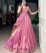 pink art silk plain Onam lehenga choli