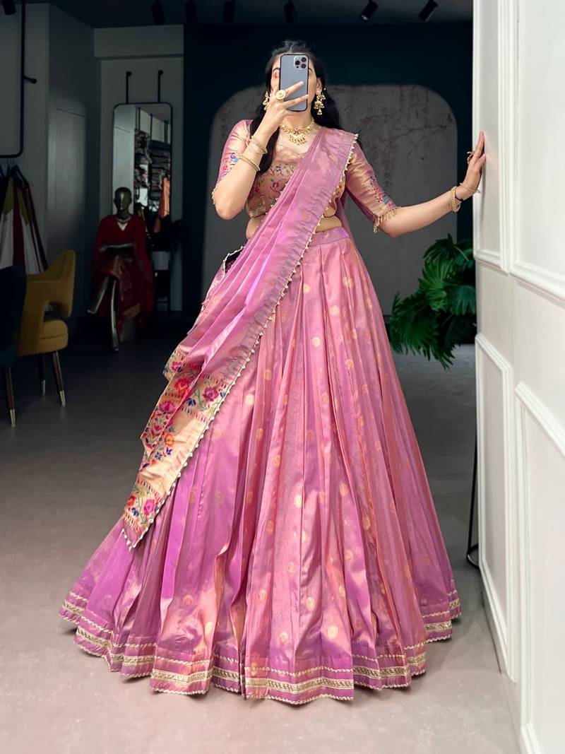 pink art silk plain Onam lehenga choli