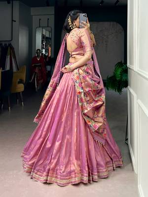 pink art silk plain Onam lehenga choli 4