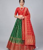 green silk blend woven traditional lehenga-choli