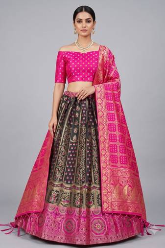 black silk blend woven traditional lehenga-choli