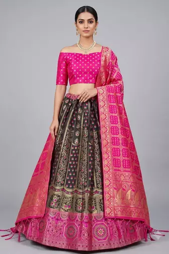 black silk blend woven traditional lehenga-choli