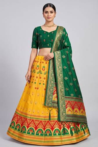 yellow silk blend woven traditional lehenga-choli
