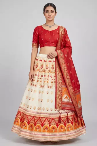 white silk blend woven traditional lehenga-choli