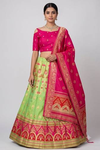 green silk blend woven traditional lehenga-choli