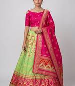 green silk blend woven traditional lehenga-choli