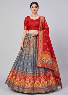 grey silk blend woven traditional lehenga-choli 1