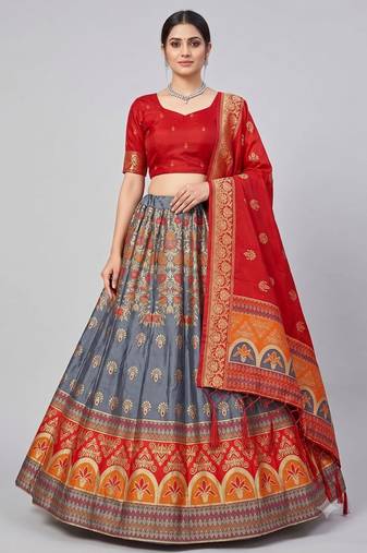 grey silk blend woven traditional lehenga-choli