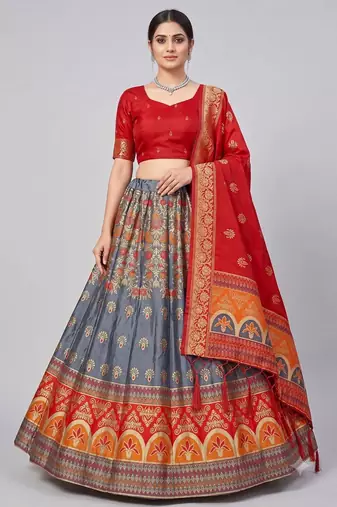 grey silk blend woven traditional lehenga-choli