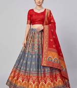 grey silk blend woven traditional lehenga-choli