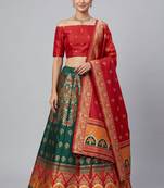 green silk blend woven traditional lehenga-choli