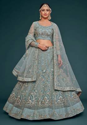 pastel net embroidered wedding lehenga choli with free size upto 42 1